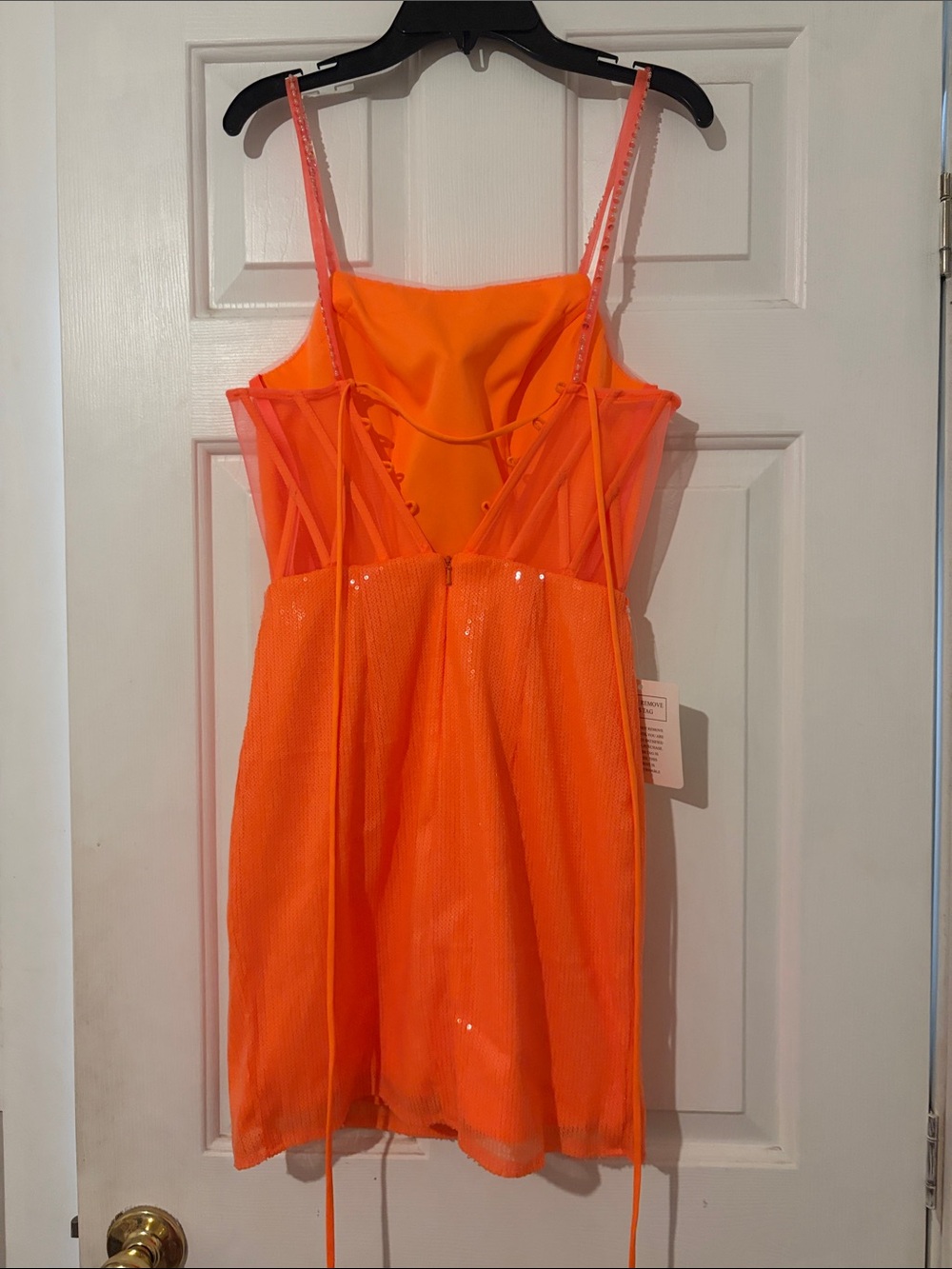 Neon Orange Strappy Sequin Mini Dress